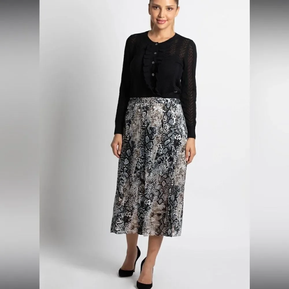 Alice + Olivia Athena Python-Print Stretch Silk A-Line Midi Skirt